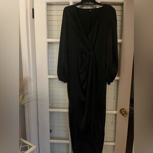 Elegant Black Long Sleeve Wrap Dress